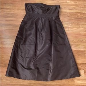 J Crew EUC womens brown strapless silk dress w/pockets, size 6, zipper back